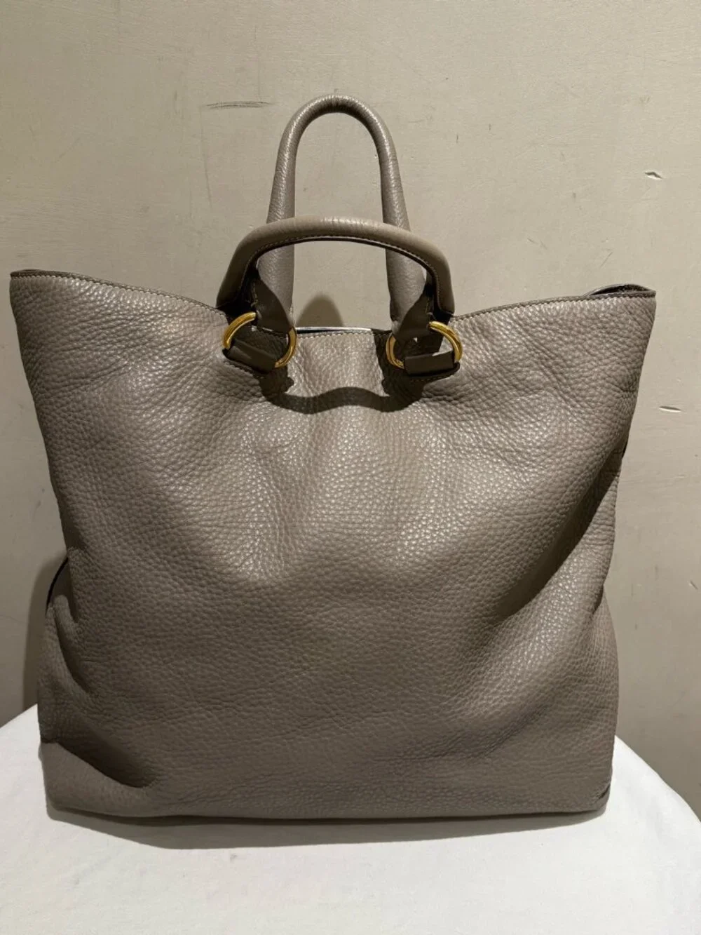 Prada Vitello Daino Elephant Grey Grain Leather Large Tote Handbag